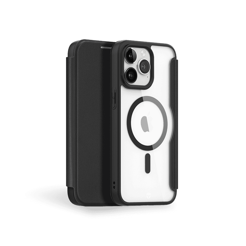 Etui Folio Renforcé iPhone 15 Pro Compatible MagSafe Noir - Garantie à