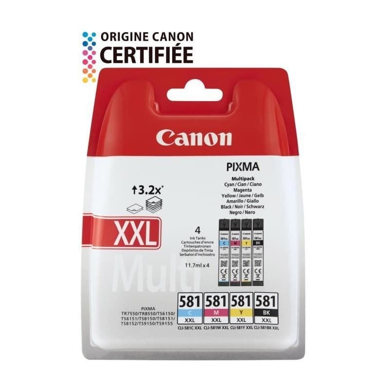 Canon Multipack de cartouches d'encre à haut rendement CLI-581XXL BK/C/M/Y