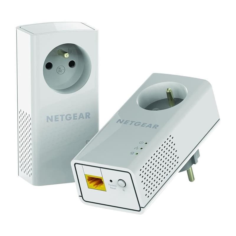 Netgear Pack de 2 adaptateurs CPL 2000 Mbit/s- 2 ports 10/100/1000 RJ45 - Avec prise intégrée PLP2000-100FRS