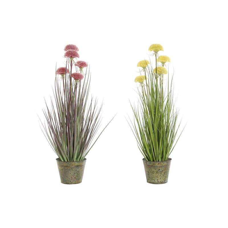 Plante décorative DKD Home Decor 30 x 30 x 78 cm Rose Métal Jaune PVC (2 Unités)