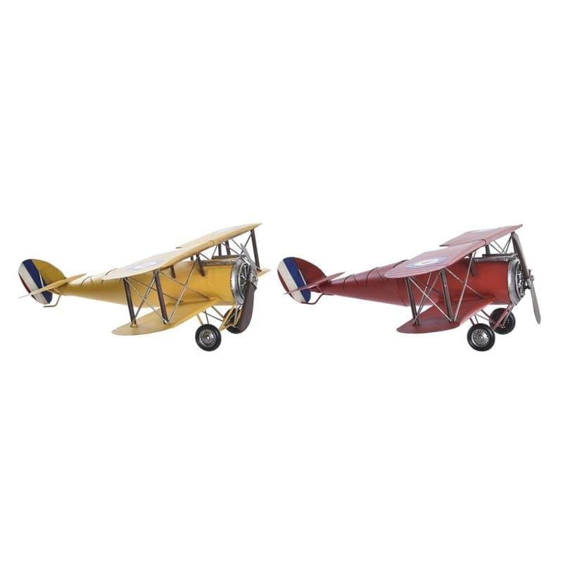 Figurine Décorative DKD Home Decor Jaune Rouge Avion Vintage 50 x 42 x 16 cm (2 Unités)