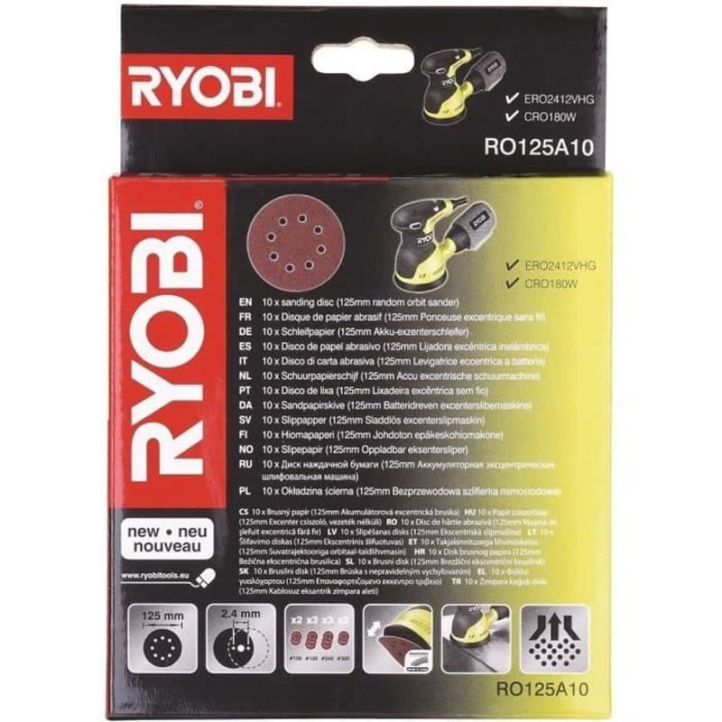 Disques pour ponceuse excentrique Ryobi - Lot de 10 - Diametre 125mm