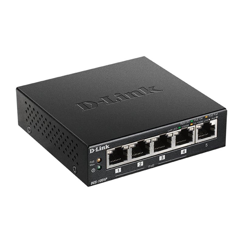 D-Link DGS-1005P Non-géré L2 Gigabit Ethernet (10/100/1000) Connexion Ethernet, supportant l'alimentation via ce port (PoE) Noir
