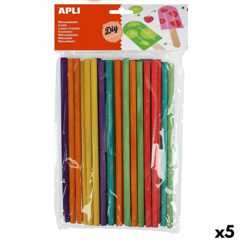 Matériaux pour travaux manuels Apli Multicouleur Bois 15 x 0,5 cm Bâtonnets (5 Unités)