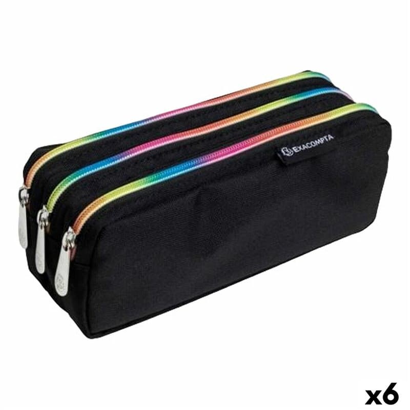 Trousse Fourre-Tout Triple Exacompta Rainbow Noir 22,5 x 8 x 10 cm (6 Unités)