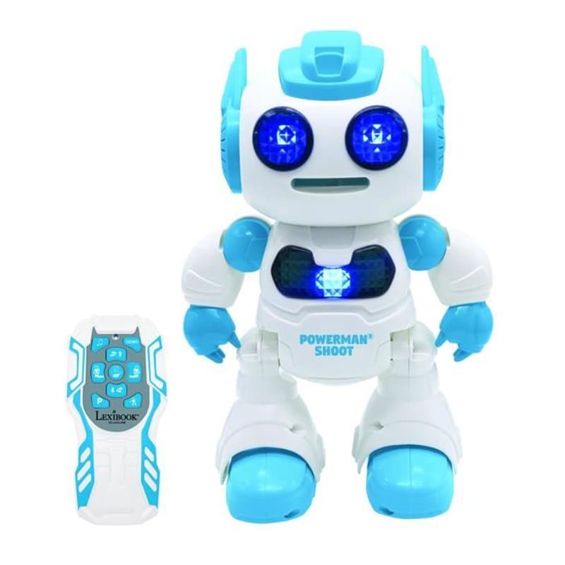 Powerman Shoot Robot Programmable avec Dance, Musique, démo Télécommande et disques en mousse inclus.