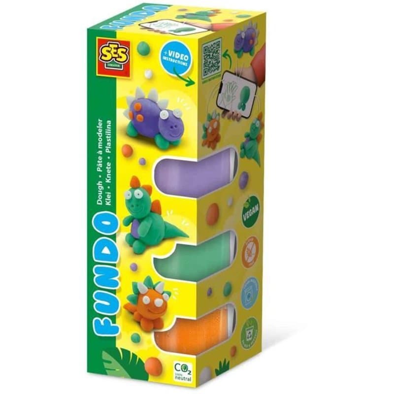 SES Creative Pâte à modeler FunDo - Dinosaures (3x90gr-1x40gr)