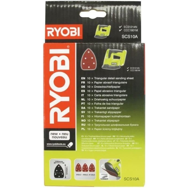 Assortiment 10 abrasifs auto-agrippants - Ryobi - 140x100 - pour ponceuse triangulaire R18PS-0 / CRO180MHG