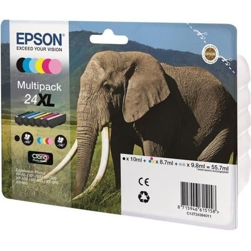 Epson Elephant Multipack 6-colours 24XL Claria Photo HD Ink