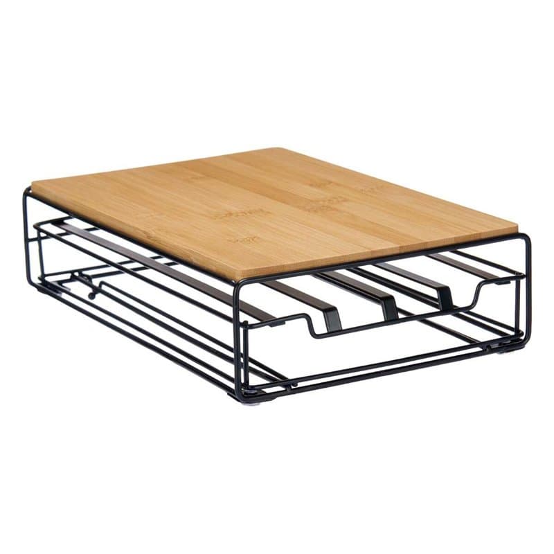 Organisateur de capsules de café Noir Naturel Métal Bambou 21 x 57 x 8,5 cm