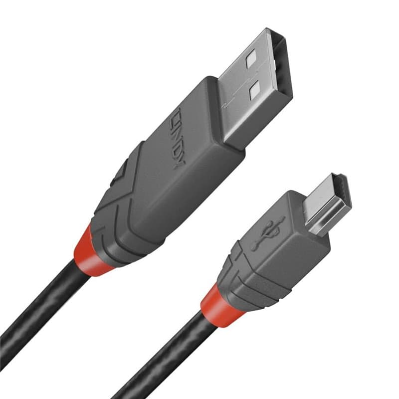 Lindy 36722 câble USB 1 m USB 2.0 USB A Mini-USB B Noir, Gris