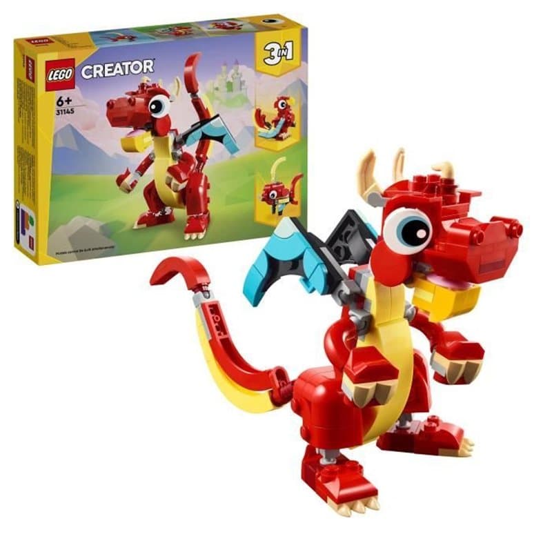 Lego 31145 Creator 3en1 Le Dragon Rouge Jouet avec 3 Figurines d'Animaux, dont un Dragon Rouge, un Poisson et un Phénix