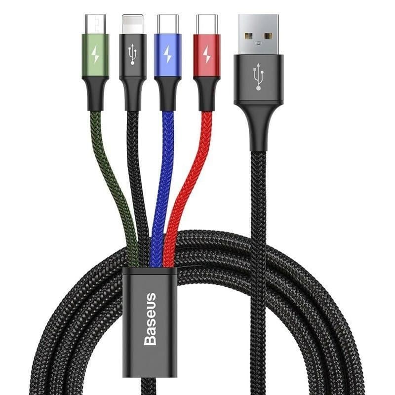 Câble USB vers Micro USB, USB-C et Lightning Baseus CA1T4-B01 Noir 1,2 m