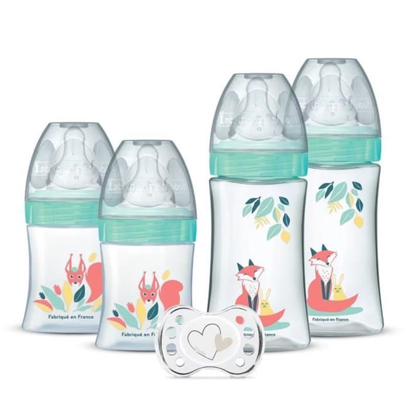 Dodie Lot de 4 biberons naissance Tétine Ronde Anti-Colique (2x150mL et 2x270mL), + une sucette naissance