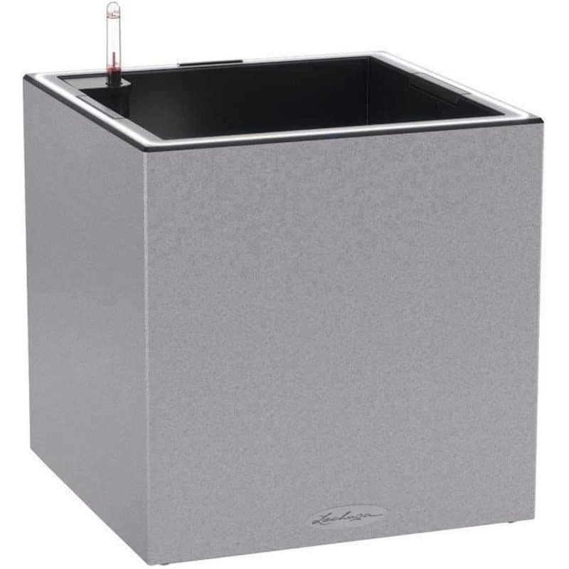 Pot de fleur LECHUZA Canto Stone Cube 40 - kit complet LED, gris pierre
