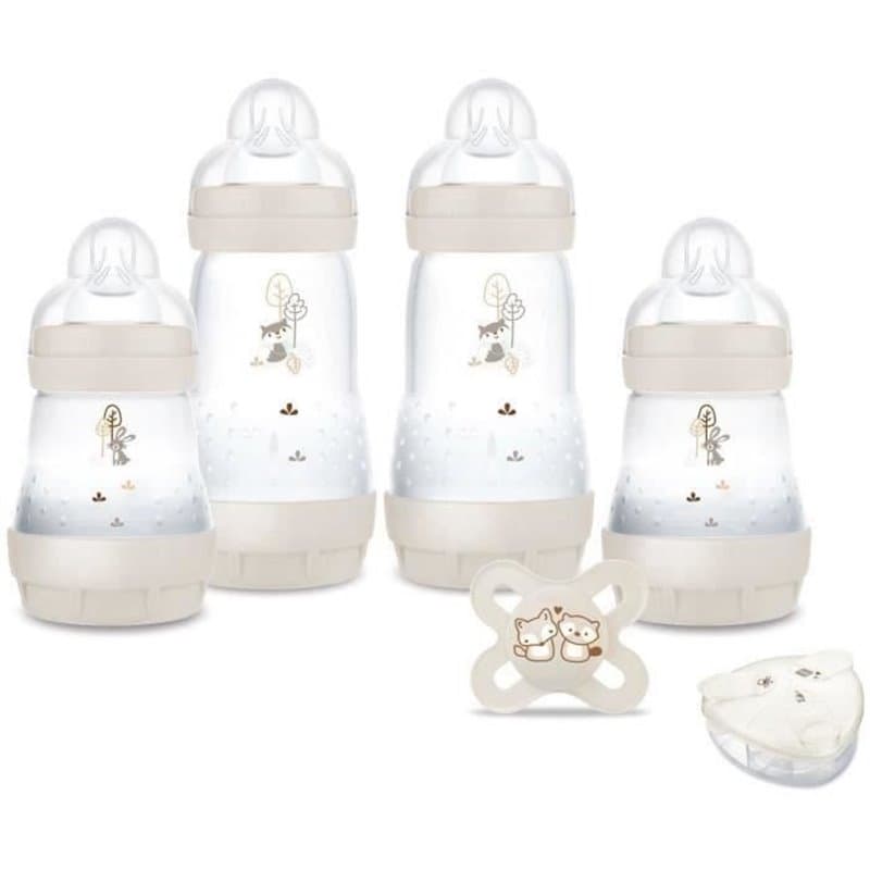 Coffret Naissance - Mam - 4 Biberons + 1 Sucette + 1 Boîte doseuse - Sable