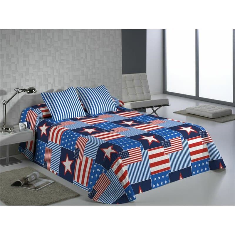 Couvre-Lit Hosteline USA Bleu Gran lit 2 persones (3 Pièces)