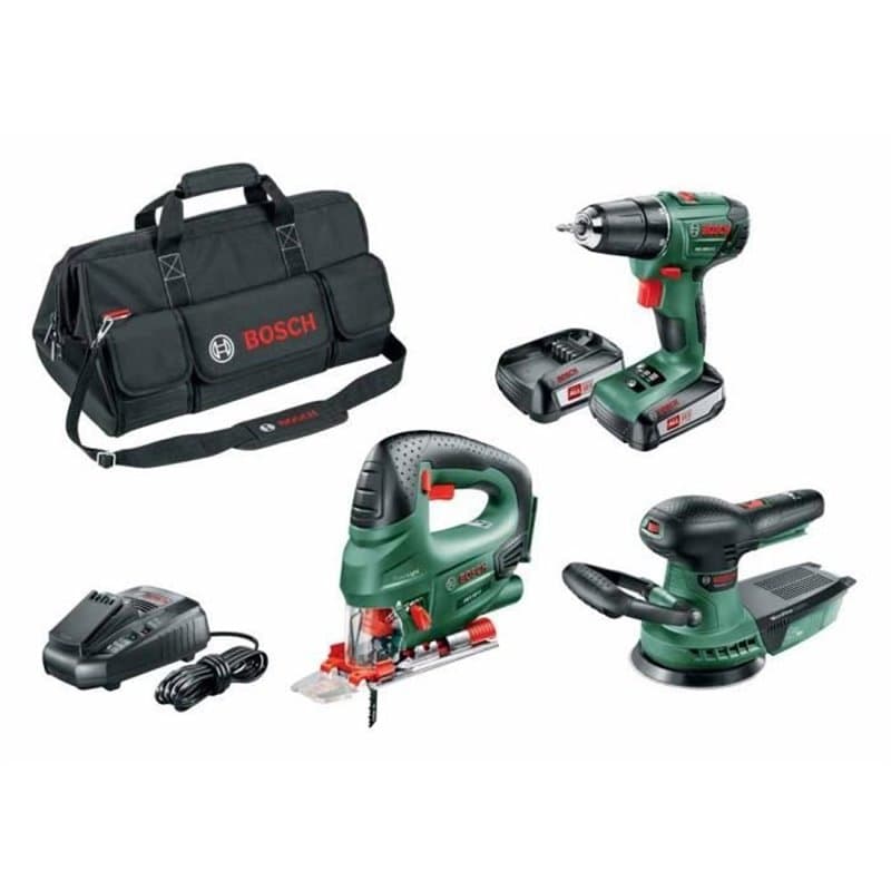 Pack 3 outils sans-fil 18V Bosch - Perceuse PSR 1800 LI-2 + scie sauteuse PST 18 + ponceuse excentrique 18V (Livré avec