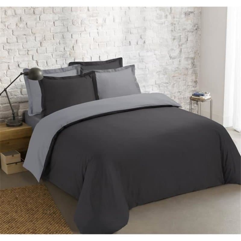 Vision - Bicolore - Housse de couette Réversible 200x200cm avec 2 taies 65x65cm - Anthracite/gris - 100% coton
