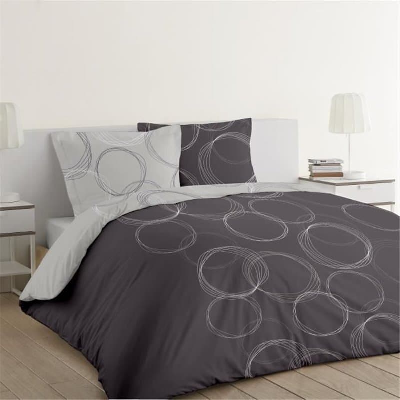 Vision Parure de couette Lenny - 100% coton - 1 housse de couette 260 x 240 cm + 2 taies 65 x 65 cm - Gris anthracite