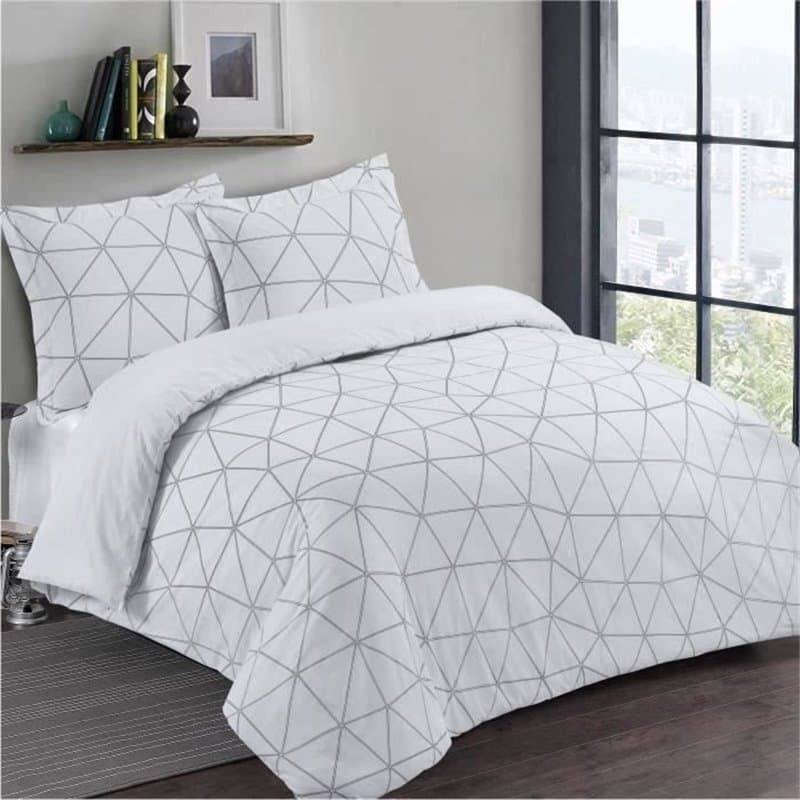 Vision Parure de couette Hugo - 100% coton - 1 housse de couette 220 x 240 cm + 2 taies d'oreiller 65 x 65 cm - Blanc et