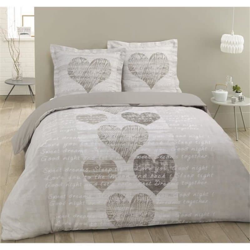 Vision Parure de couette Alice - 100% coton - 1 housse de couette 200 x 200 cm + 2 taies d'oreiller 65 x 65 cm - Beige