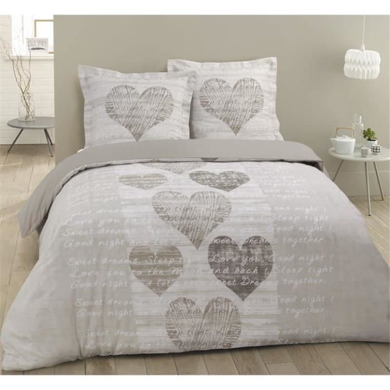 Vision Parure de couette Alice - 100% coton - 1 housse de couette 240 x 260 cm + 2 taies d'oreiller 65 x 65 cm - Beige