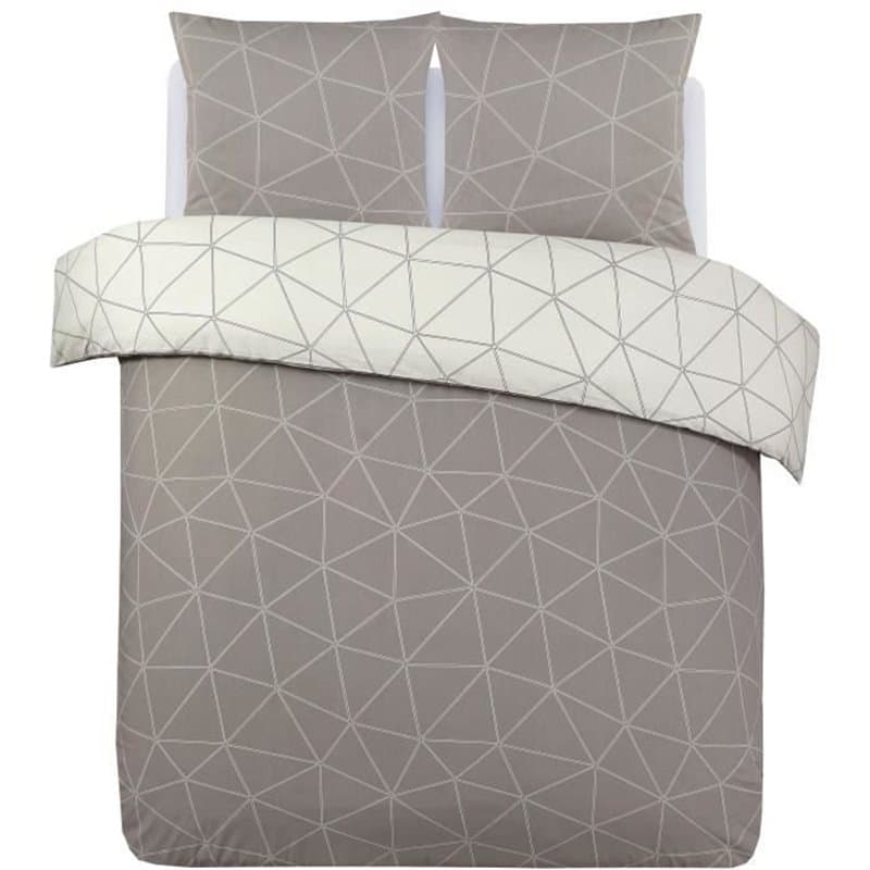 Parure Housse de couette - Vision - Hugo - Parure réversible - 260 x 240 cm - 2 taies assorties 65 x 65 cm - Beige - 100