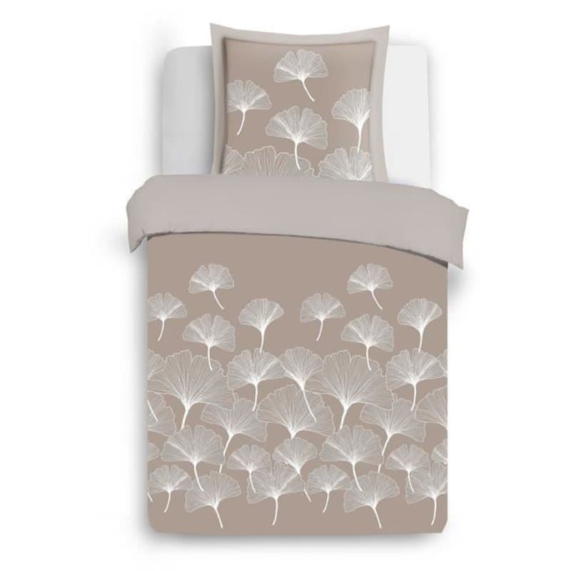 Parure Housse de couette - Vision - Ginko - Parure réversible - 140 x 200 cm - 1 taie assortie 65 x 65 cm - Beige - 100%