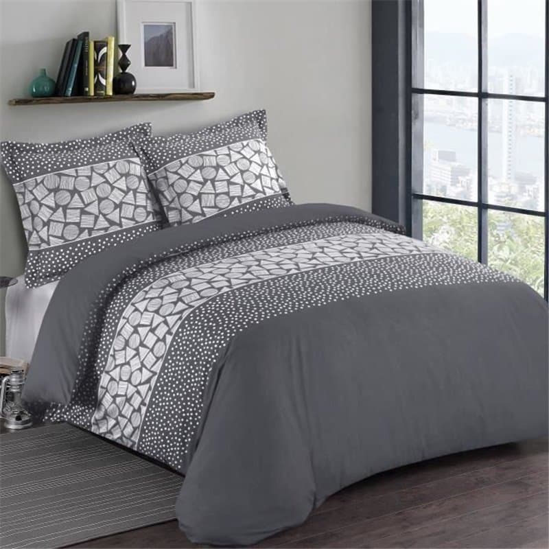 Vision Parure de couette Arthur - 100% coton - 1 housse de couette 140 x 200 cm + 1 taie d'oreiller 65 x 65 cm - Gris an