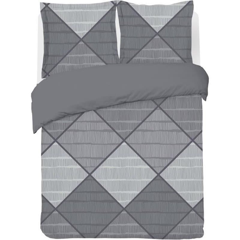 Parure Housse de couette - Vision - Harold - 200 x 200 cm - 2 taies assorties 65 x 65 cm - Gris - 100% coton