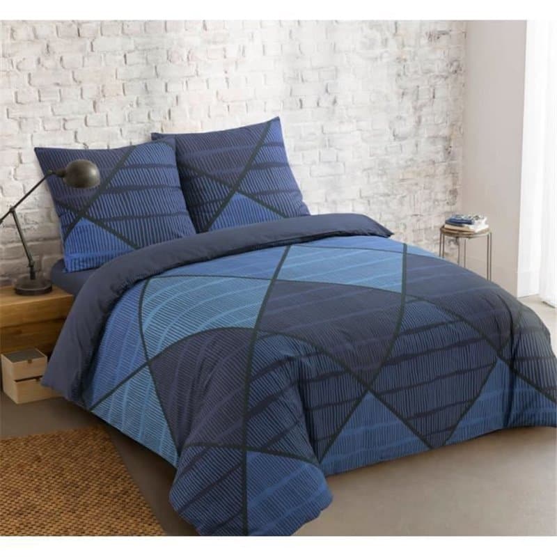 Vision - Parure de lit Harold - 100% coton - 1 housse de couette 240 x 220 cm + 2 taies d'oreiller 65x65cm - Bleu
