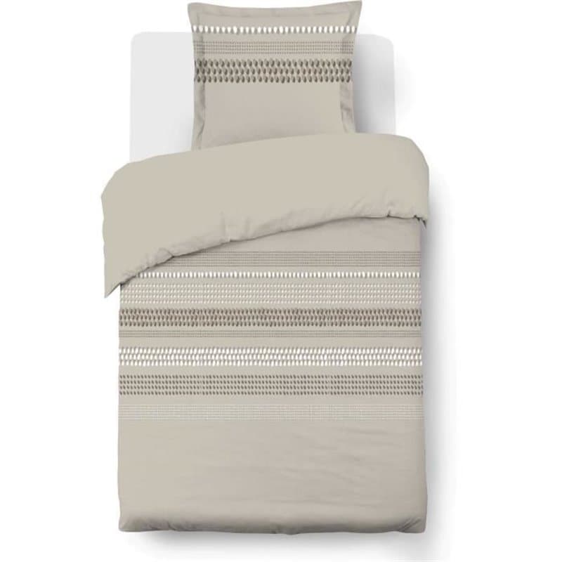 Parure Housse de couette - Vision - Anthony - 140 x 200 cm - 1 taie assortie 65 x 65 cm - Beige - 100% coton