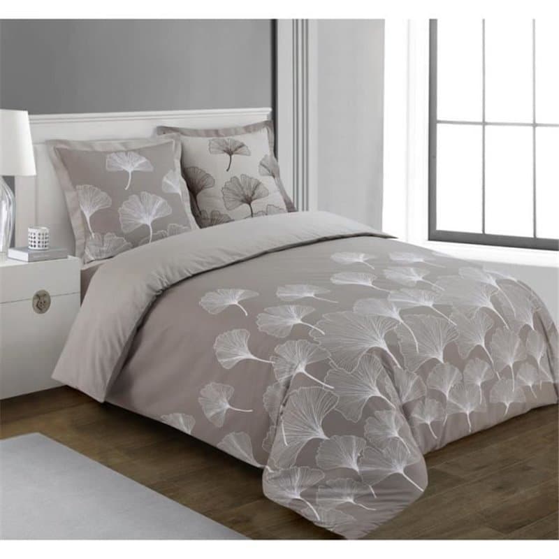 Vision Parure housse de couette réversible GINKO - 100%Coton - 1 housse de couette 260x240cm + 2 taies d'oreiller 65x65c