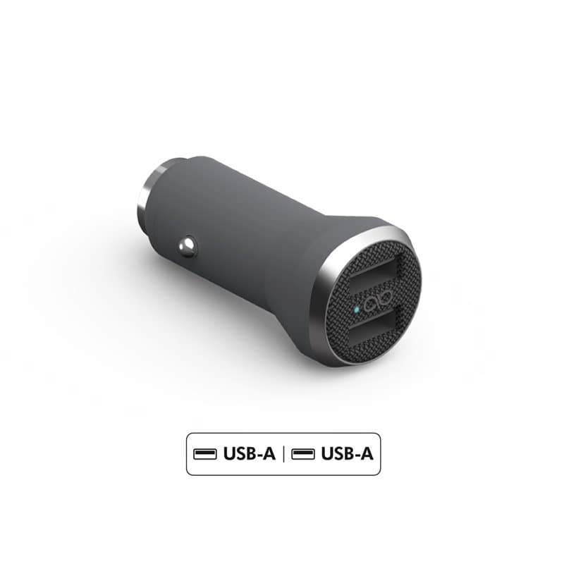 Double Chargeur voiture 4.8A (2.4+2.4A) FastCharge Gris - Garanti à vie Force Power