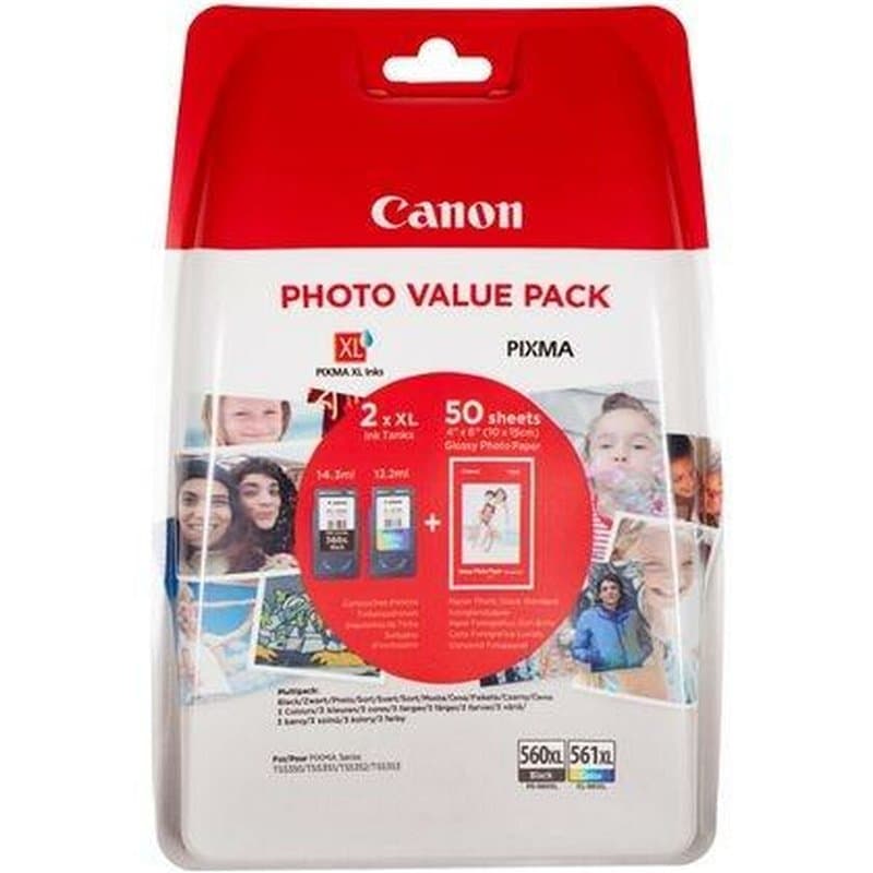 Canon Pack économique de cartouches d'encre noire PG-560XL et couleur CL-561XL + Papier Photo