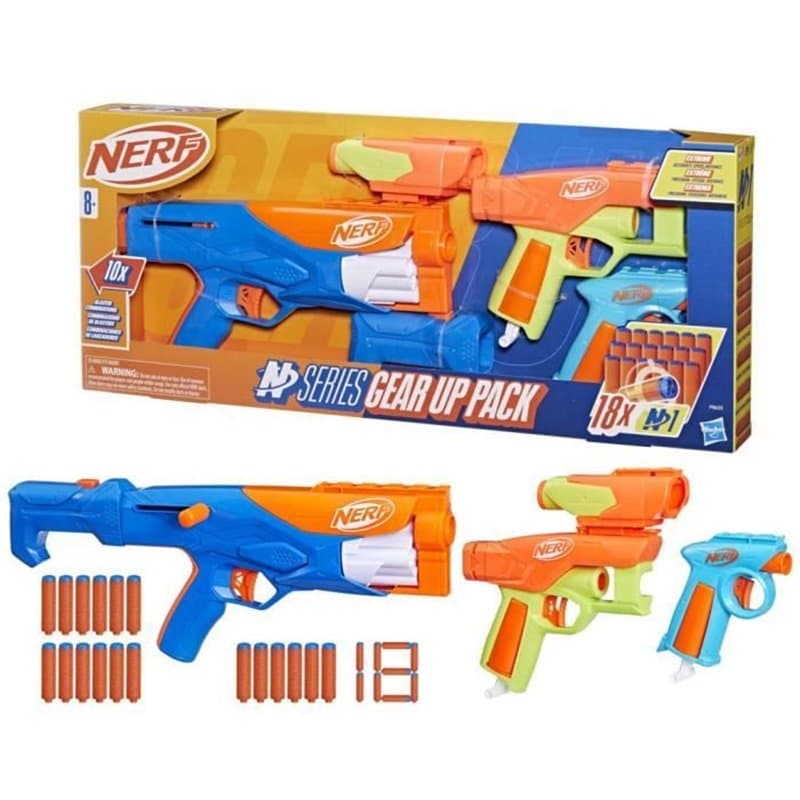 NERF Pack 3 blasters N Series Gear Up, pistolet a fléchettes, 18 fléchettes Nerf N1 compatibles uniquement avec les blas
