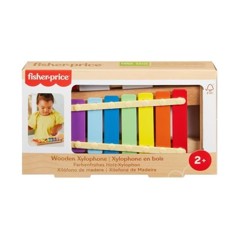 Fisher-Price-Xylophone en bois, instrument de musique avec 2 pieces HXV13