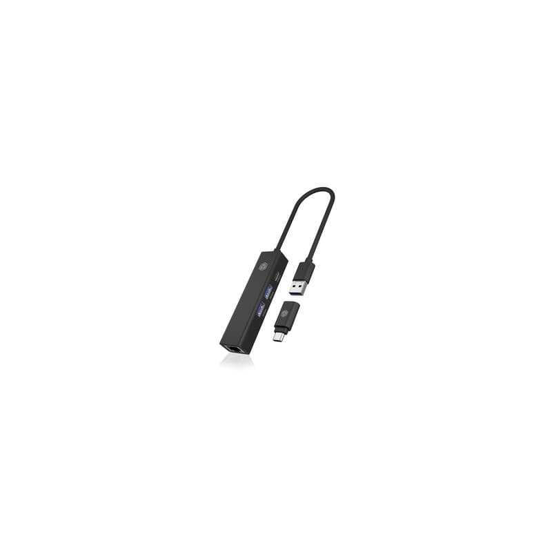 ICY BOX IB-HUB1439-LAN Avec fil USB 3.2 Gen 1 (3.1 Gen 1) Type-A Noir