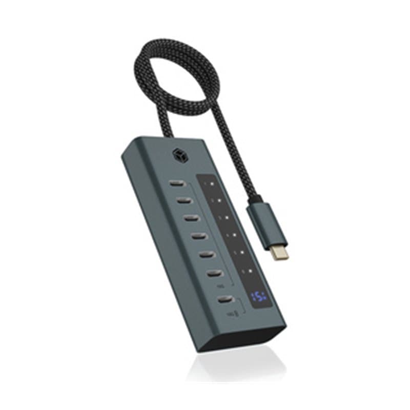 ICY BOX IB-HUB1457-C31 USB 3.2 Gen 1 (3.1 Gen 1) Type-C 10000 Mbit/s Bleu, Gris