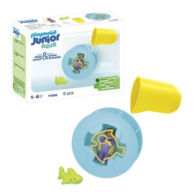 PLAYMOBIL Junior 71688 Roue aquatique avec bébé requin Comprend un personnage, un bébé requin et une roue aquatique - De