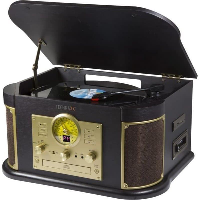 Platine Vinyle Retro All-in-One TECHNAXX TX-103 - Fonction numériseur - Phono, Cassette, CD, USB, Bluetooth, SD, AUXIN,