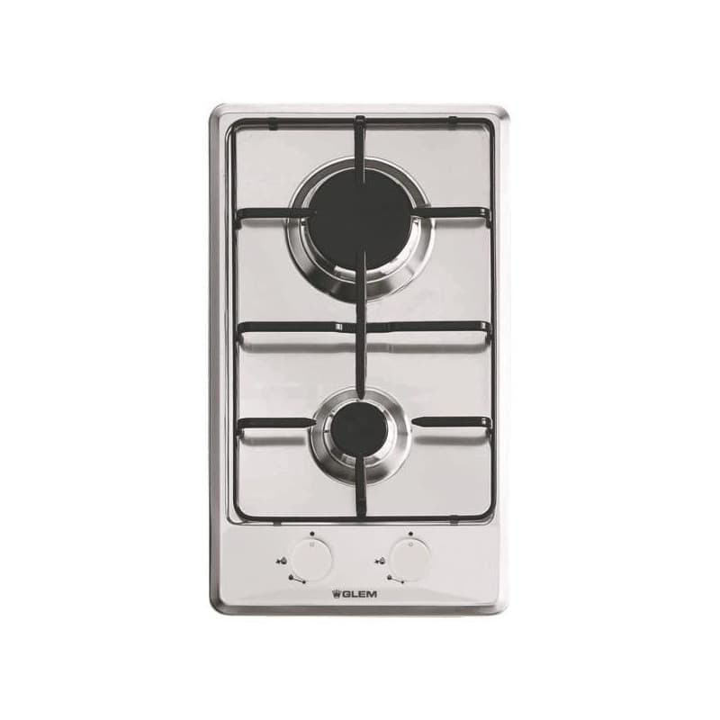 Glem Domino inox gaz 30 cm - 2 foyers gaz - 4 kW - Manettes frontales - Allu GLEM - GT32IX