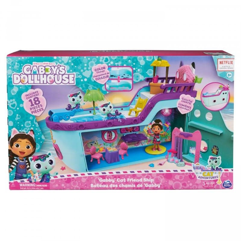 Gabby's Dollhouse Gabby et la Maison Magique - - Bateau De Croisière Gabby - 2 Figurines Gabby Chat 16 Accessoires - Eff