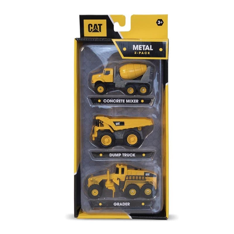 Pack de 3 engins de chantier en metal- betonniere, camion benne, niveleuse - 10 cm