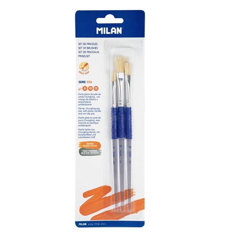 Blister 3 pinceaux plats manche en plastique ergo, série 526 nº 8, 10 et 12