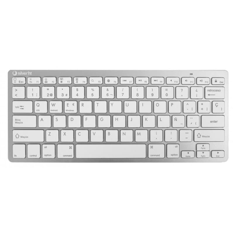 SilverHT 111938640199 clavier Bluetooth Espagnole Argent, Blanc