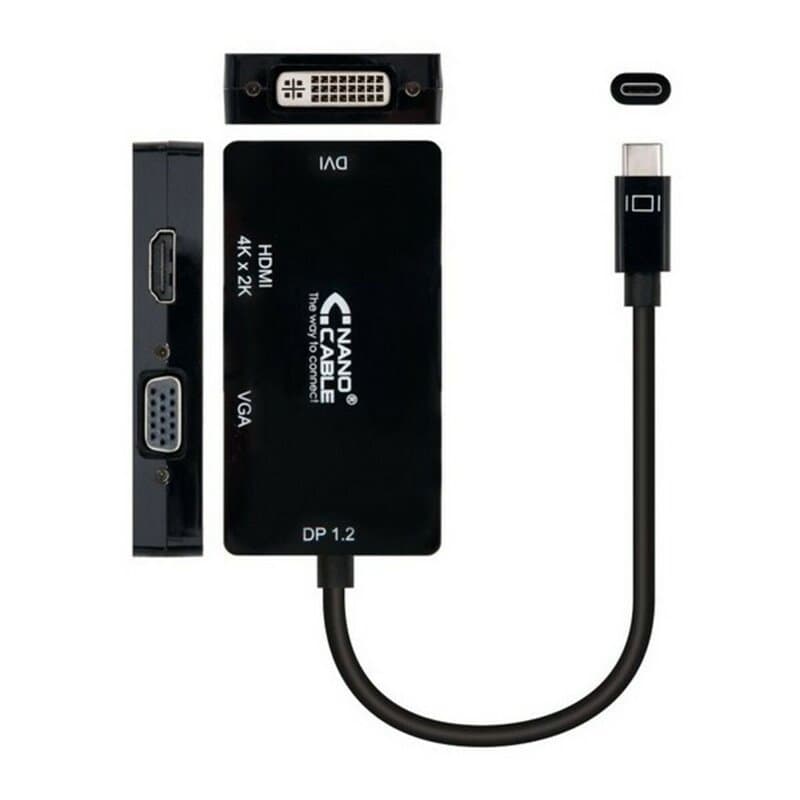 Nanocable 10.16.4301-BK câble vidéo et adaptateur 0,1 m USB Type-C VGA (D-Sub)+ HDMI + DVI Noir