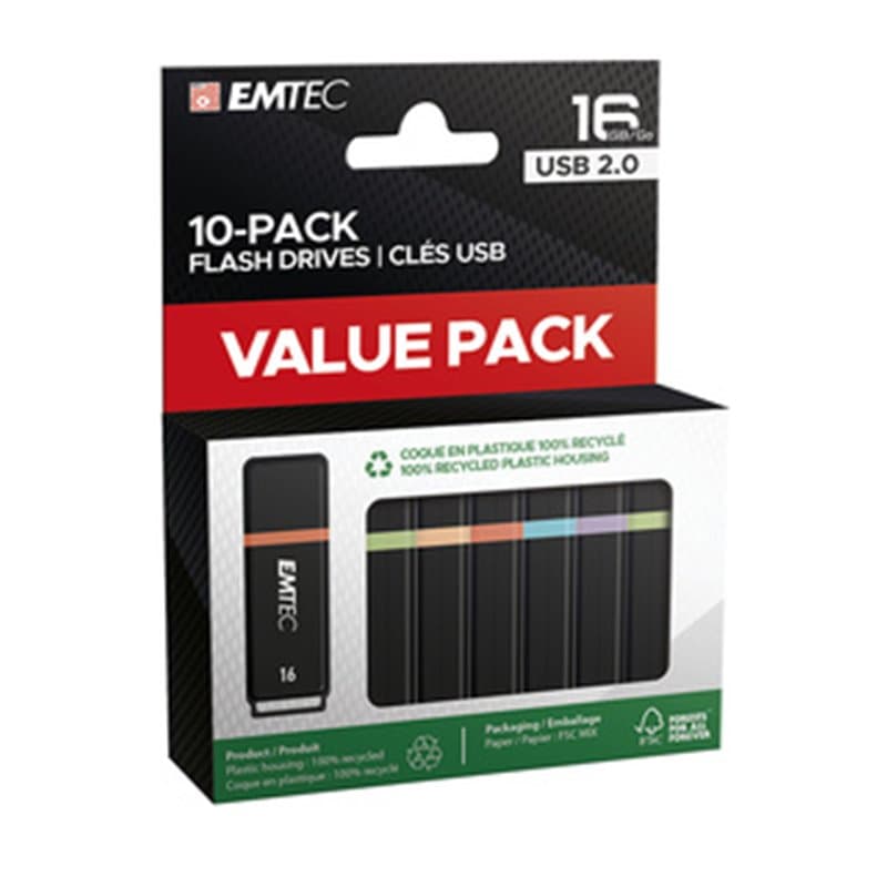 Emtec K100 lecteur USB flash 16 Go USB Type-A 2.0 Noir, Multicolore