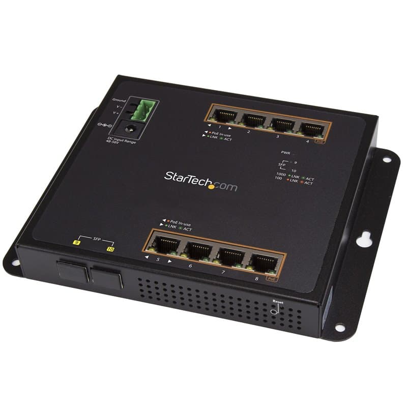 StarTech.com Switch Industriel POE+ Gigabit Ethernet 8 ports - 2 connexions MSA SFP - 30W - Switch Gbe Haute Puissance L